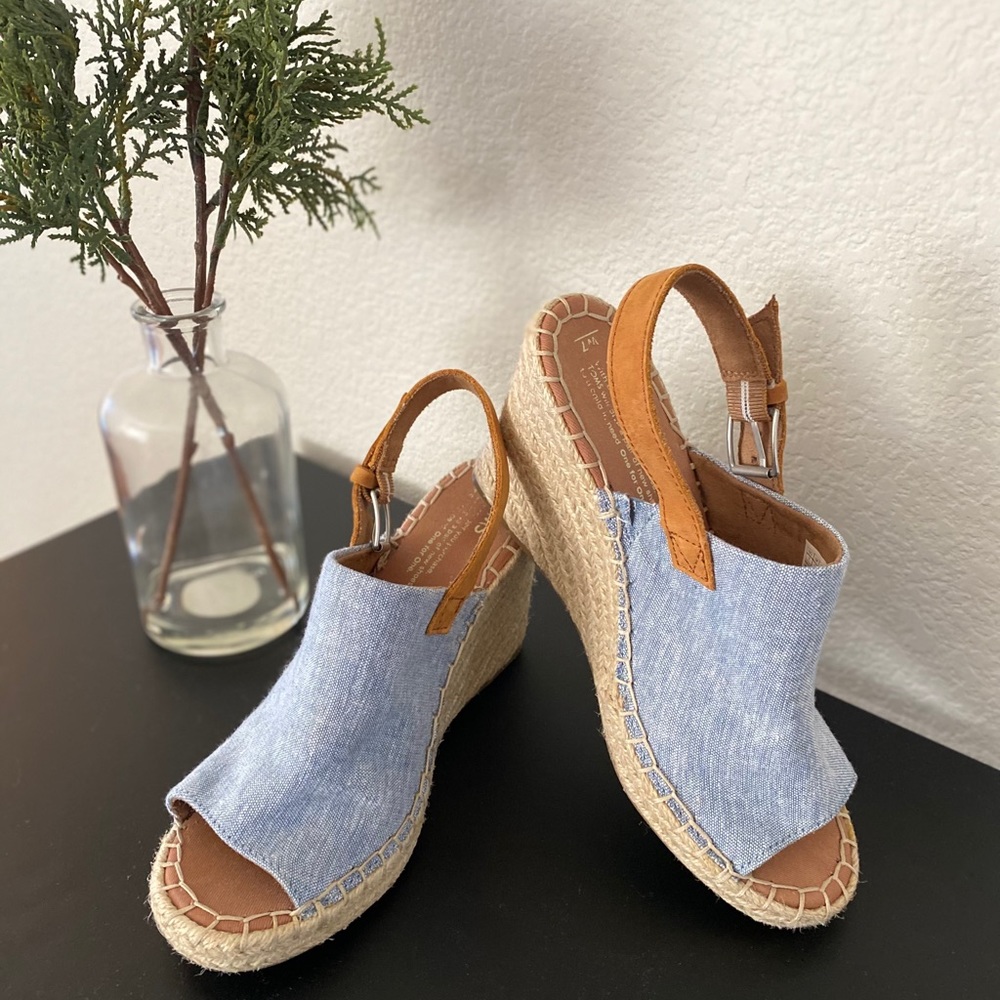 TOMS Monica Chambray Slingback Wedges | Size 7